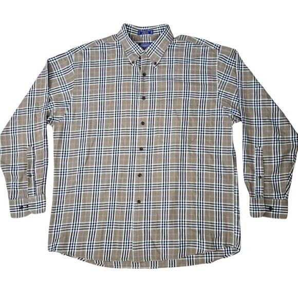 90s Vintage Pendleton Canterbury Cloth Tan Black Plaid Button Up Flannel Size XL - Picture 1 of 5